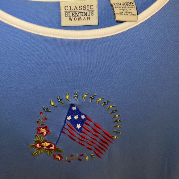 Vintage Classic Elements Woman Blue Patriotic Flag Short Sleeve Top - Picture 4 of 6